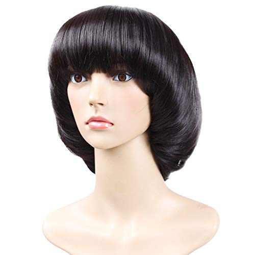 DBYLXMN Peruk Siyah Sentetik Peruk Kafa Moda Saç Kahverengi BOB Mantar Saç Doğal peruk Uzun Saç